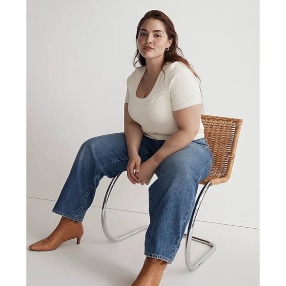 Madewell Ottoman Crop Sweater Tee in Bright Ivory XSmall New Womens Top - Picture 10 of 11